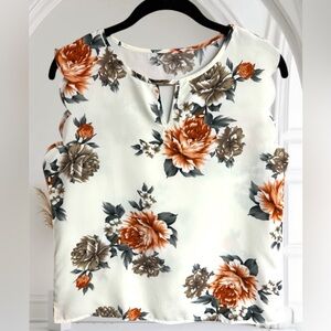 🎉🎈SALE🎉🎈Sleeveless Floral Print Scallop Trim Casual Front Keyhole Design Blouse